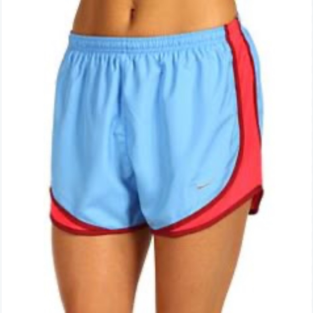 Nike Tempo women's brief-lined running shorts in light blue with red trim Sz S